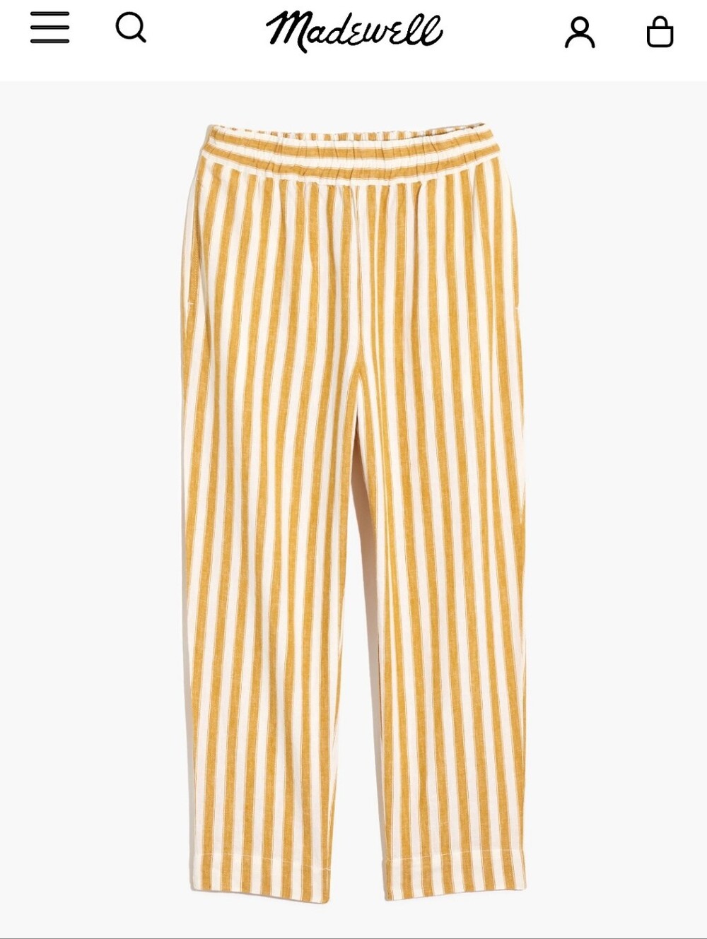 Madewell Striped Elastic Waist Pants - Yellow & White